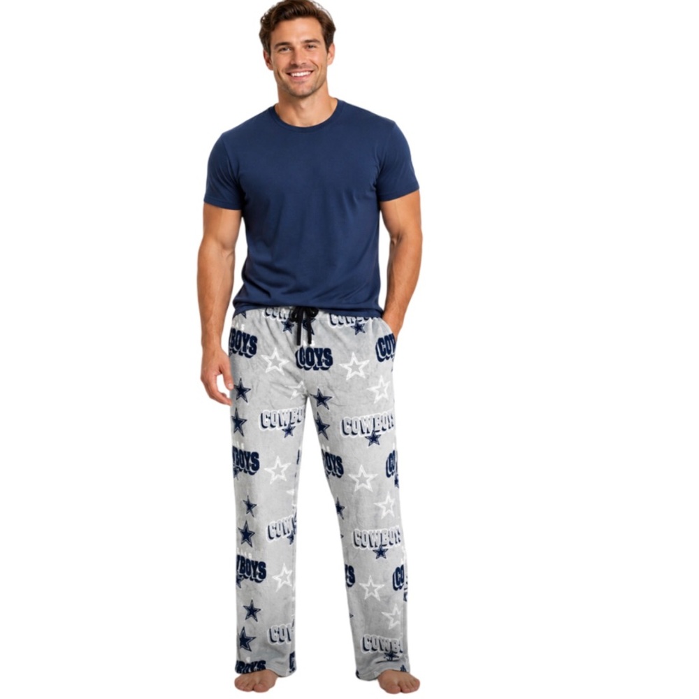 Dallas Cowboys Pants Size Small Silver Fleece Sleepwear Drawstring Slash Pockets